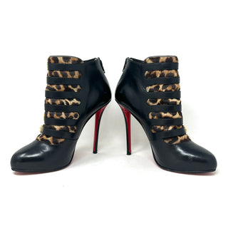 Christian Louboutin Attroupa 120 Black Leather Leopard Buckled Heel Boots 39 UK 6