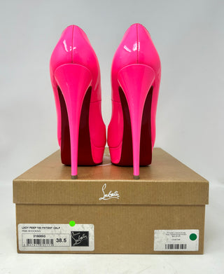 Christian Louboutin Pink Patent Platform Peep Toe Heels