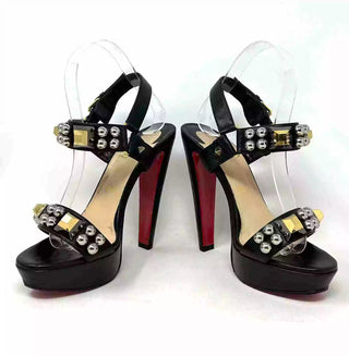 Christian Louboutin Pyrabubble 140 Black Leather Studded Heel Sandals 38 UK 5