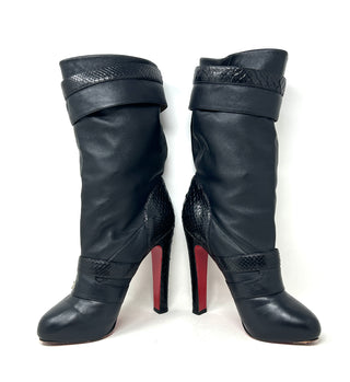 Christian Louboutin Loubi Bike 140 Black Leather Python Mid Calf Boots 40 UK 7