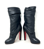 Christian Louboutin Loubi Bike 140 Black Leather Python Mid Calf Boots 40 UK 7