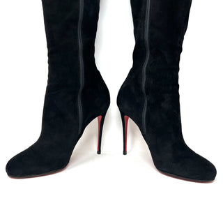 Christian Louboutin Black Suede Knee High Zip Heel Boots 39 UK 6