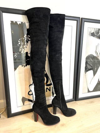 CHRISTIAN LOUBOUTIN VERUSCH 100 BLACK SUEDE OVER-THE-KNEE BOOTS EU38.5 UK5.5
