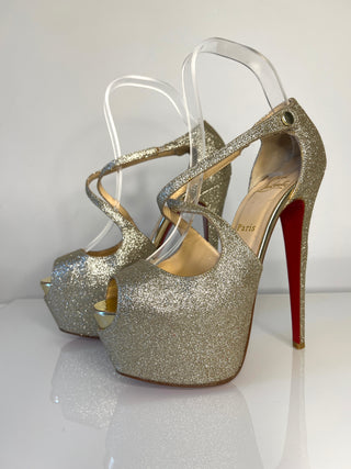 Christian Louboutin Exagona 160 Platine Glitter Platform Heels 38 UK5