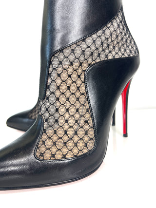 Christian Louboutin Papilloboot 100 Black Leather Mesh Ankle Boots 38.5 UK5.5