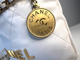 Chanel 22 Mini White Calfskin Bucket Hobo Crossbody Bag