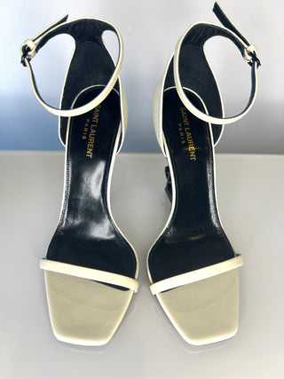 Saint Laurent Opyum 110 Cream Patent Leather YSL-Heel Sandals – Size 39 / UK 6