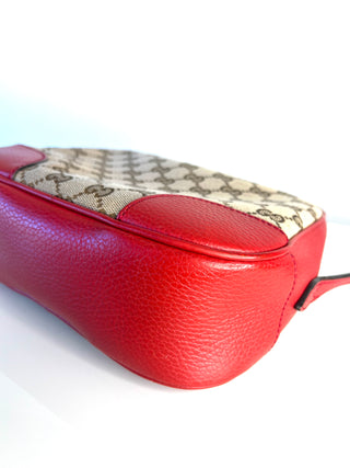 Gucci GG Supreme Bree Red Leather Camera Crossbody Bag