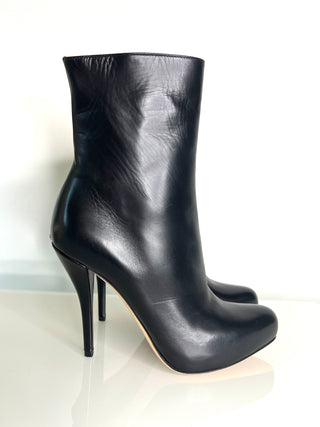 Christian Dior Black Leather Heeled Ankle Boots 37 UK4