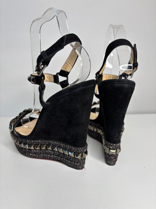 Christian Louboutin Cataclou Black Suede Wedge Sandals 39 UK6