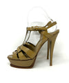 Yves Saint Laurent Olive Green Patent Leather Platform Heel Sandals