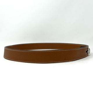 Hermes Brown Leather White Stitching Silver Button Belt 95