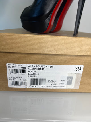 Christian Louboutin Alta Bouton 150 Black Leather Peep-Toe Platform Boots — Size 39 UK6