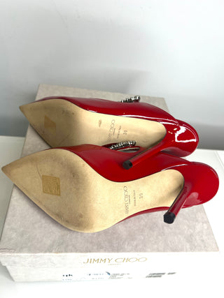 Jimmy Choo Pre-Loved Bing 100 Red Patent Leather Heels 39 UK6