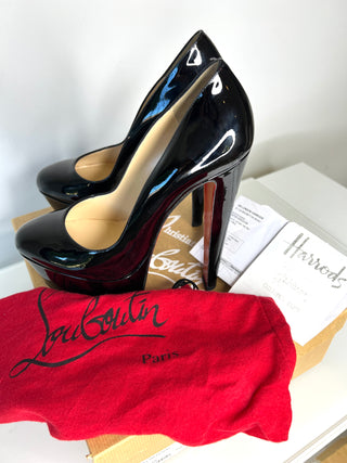 Christian Louboutin Alta Vicky 160 Black Patent Leather Platform Heels 38.5 UK5.5