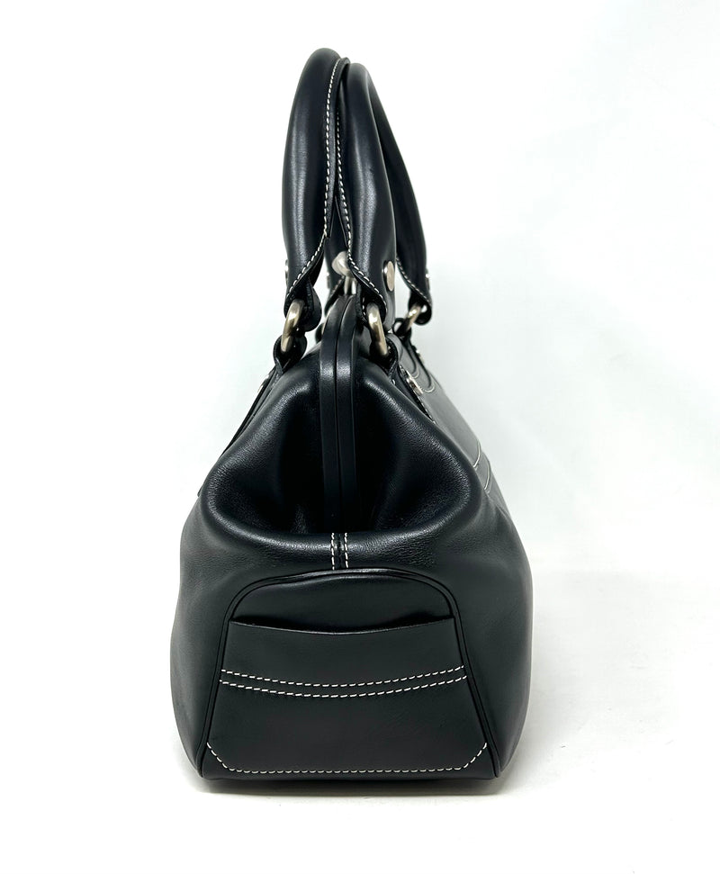 Celine Smooth Black Leather White Stitching Handbag