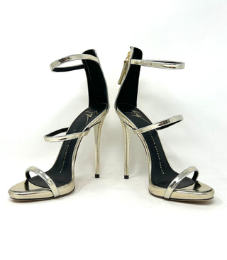 Giuseppe Zanotti Silver Patent Leather Heel Sandals