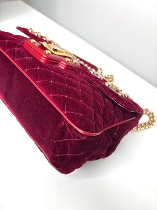 Dolce & Gabbana Lucia  Studded Burgundy Velvet Shoulder Bag