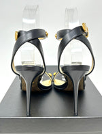 Versace Black Leather Medusa Medal Studded Heel Sandals