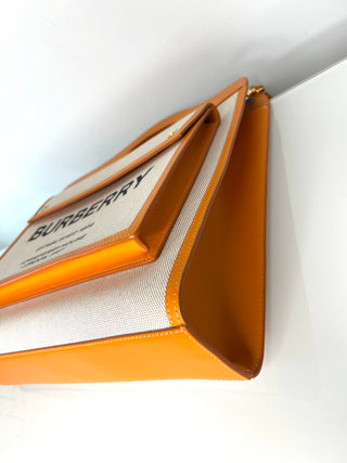 Burberry Pre-Loved Pocket Bag White /Orange Cotton Leather Medium Bag