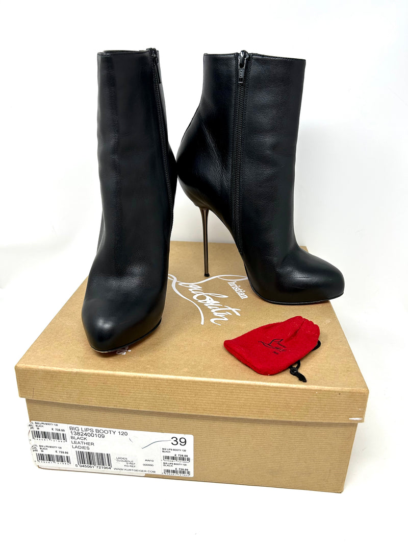 Christian Louboutin Big Booty Black Leather Ankle 39 6 High Heel Hierarchy