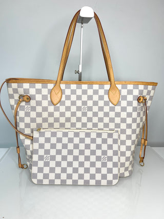 Louis Vuitton Neverfull MM Damier Azur Tote Bag & Matching Pouch