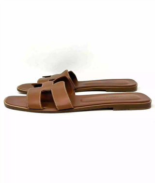 Hermes Oran Brown Leather H Cut Out Flat Slide Sandals 42 UK 9