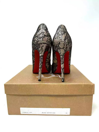 Christian Louboutin Pigalle 120 Black/Nude Crepe Lace Pumps 40 UK 7