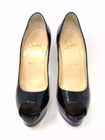 Christian Louboutin Lady Peep 140 Black Patent Leather Platform Heels 38 UK 5