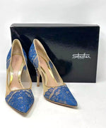 Sebastian Milano Nude Mesh Blue Lace Heels 39.5 UK 6.5