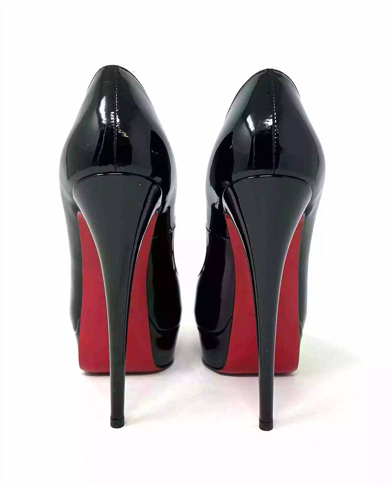 Christian Louboutin Lady Peep 140 Black Patent Leather Platform Heels 38 UK 5