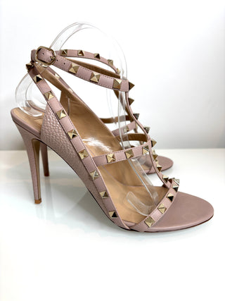 Valentino Garavani Rockstud Poudre Nude Leather Sandals 40 UK7