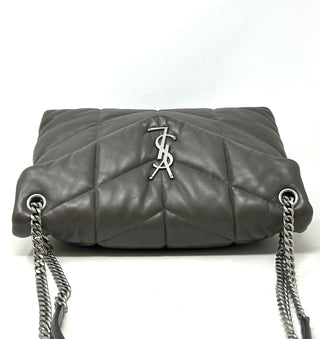 Saint Laurent Puffer Medium Quilted Earth Grey Leather Shoulder Bag