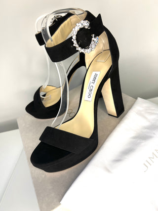 Jimmy Choo Mionne 120 Black Suede Platform Sandals 40 UK7