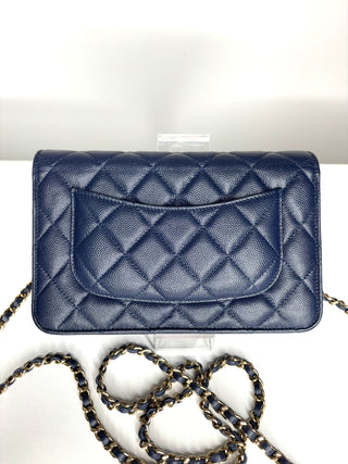 Chanel Wallet On Chain Navy Caviar Gold Tone Hardware Crossbody Bag WOC