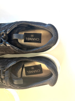 Chanel Black Suede & Leather CC Trainers Sneakers – Size 39 UK 6