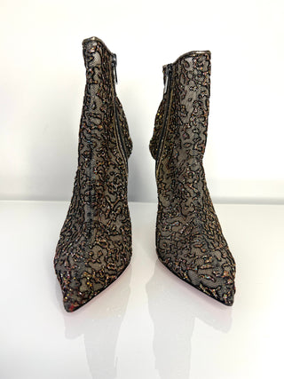 Christian Louboutin Nancy Bootie 100 Multicoloured Glitter Tulle Heel Booties 39 UK6