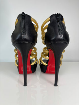 Christian Louboutin Romaine Gladiator Gold Black Platform Sandals 38.5 UK5.5