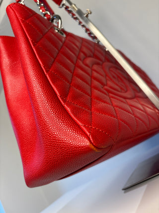 Chanel Preloved GST Red Caviar Leather Grand Shopper Bag