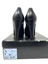 Chanel Black Leather Silver Logo Platform Cap Toe Pump Block Heels 37 UK 4