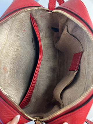 Gucci GG Supreme Bree Red Leather Camera Crossbody Bag