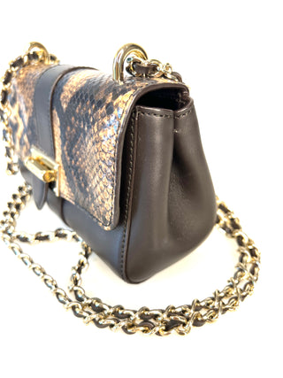 Aspinal of London Lottie Black Leather Python Print Crossbody Bag