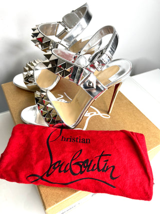 Christian Louboutin Preloved Miziggoo 120 Silver Sandals 38.5 UK5.5
