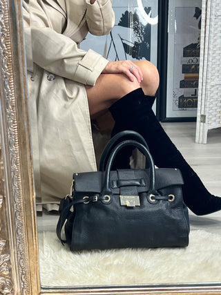 Jimmy Choo Rosalie Black Pebbled Leather Satchel Shoulder Bag