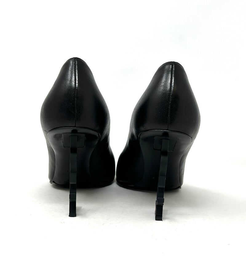 Saint Laurent Opyum 85 Black Leather YSL Logo Pump Heels 37.5 UK 4.5