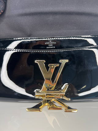 Louis Vuitton Louise Gold LV Black Patent Leather Clutch Bag