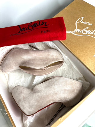 Christian Louboutin Fastissima 120 Misty Rose Suede Metal Heel Booties 37 UK4