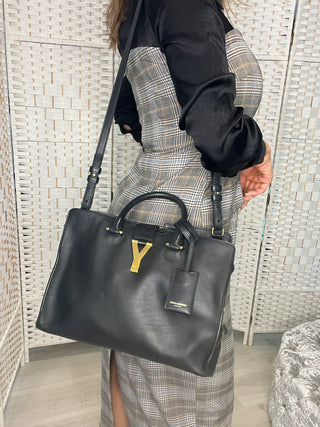 Yves Saint Laurent Small Cabas ChYc Black Leather Satchel Handbag