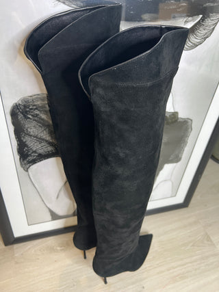 Aquazzura Black Suede Over-the-Knee Pull-on Boots – Size 38.5 / UK 5.5