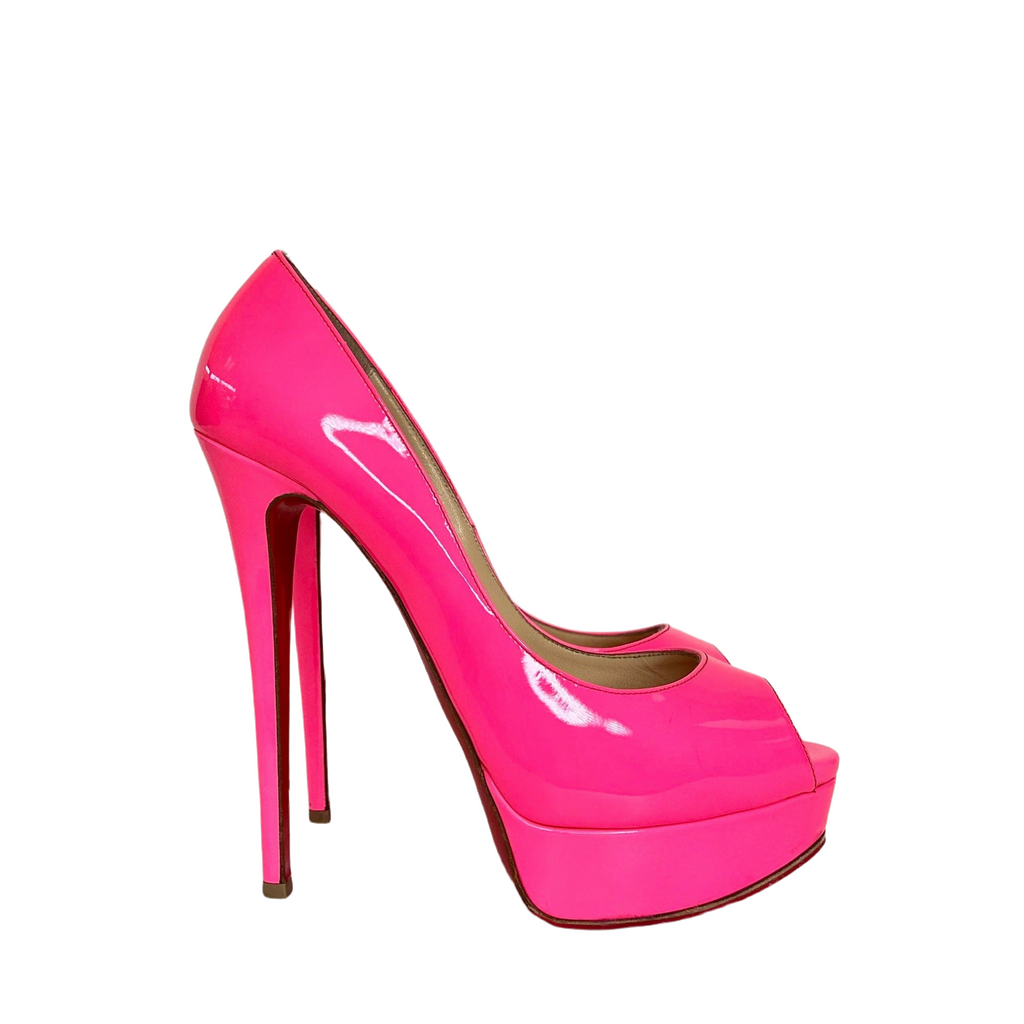 Christian Louboutin Lady Peep 150 Shocking Pink Patent Platform Heels 39 UK 6